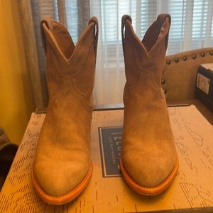 Tecovas woman’s gray suede ankle height cowboy boot